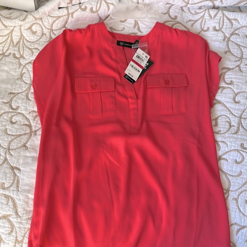 INC Bright pink/ Coral utility short sleeve top